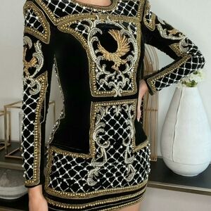 Balmain x H&M Eagle Embroidered Beaded Dress US 6